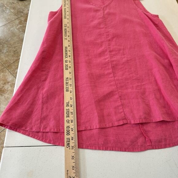 FLAX 100% Linen V-Neck Tank Tunic Top Sz Small Pink Beachy Lagenlook Vacation - Picture 6 of 8